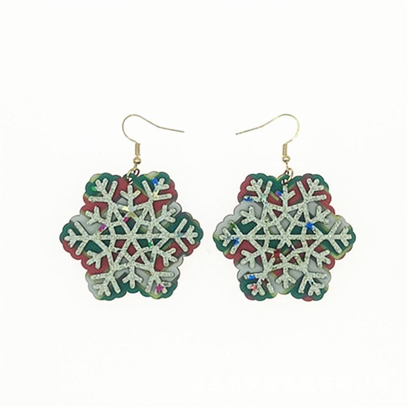 

Cross-Border Christmas Snowflake Earrings: Hollow Wooden Double-Layer Leather Hooks
