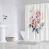 Soft Pink Roses Shower Curtain – Velvety Watercolor Design, Polyester With Hooks, Machine Washable Bath Decor