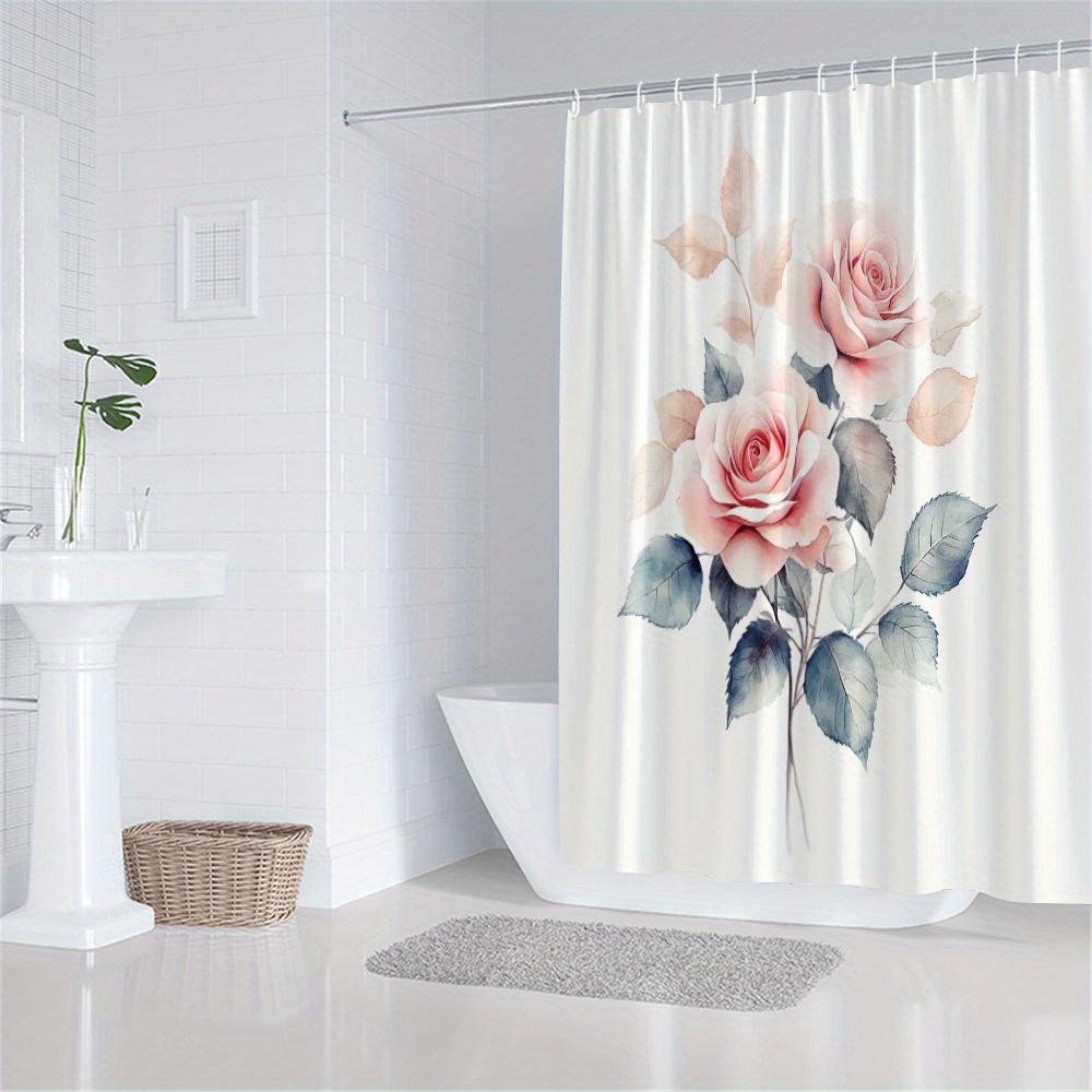 Soft Pink Roses Shower Curtain – Velvety Watercolor Design, Polyester With Hooks, Machine Washable Bath Decor