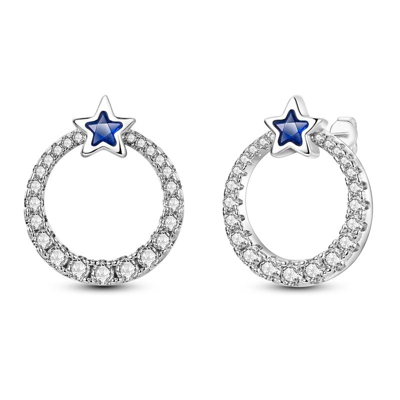 Original Design Hoop Earrings For Women 925 Silver Colorful Zircon Star Moon Series Elegant Jewelry DIY Making