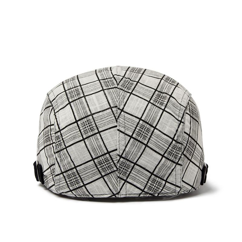 Boina de Verano Fina a Cuadros para Hombre Gorra de Sombra Británica de Algodón y Lino Gorra Delantera