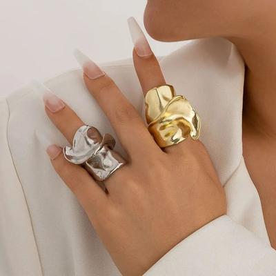 SHIXIN Hip Hop Irregular Geometry Wrinkle Large Ring for Women Punk Gold Color Alloy Finger Ring Accessories Lady Party Jewelry