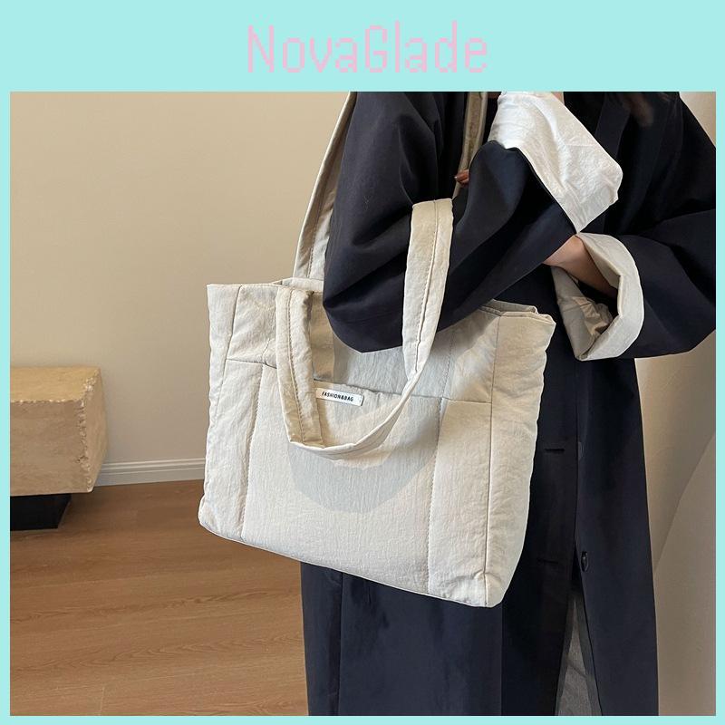 Minimalist Nylon Canvas Tote With Inner Zipper Storage For Casual Office Use