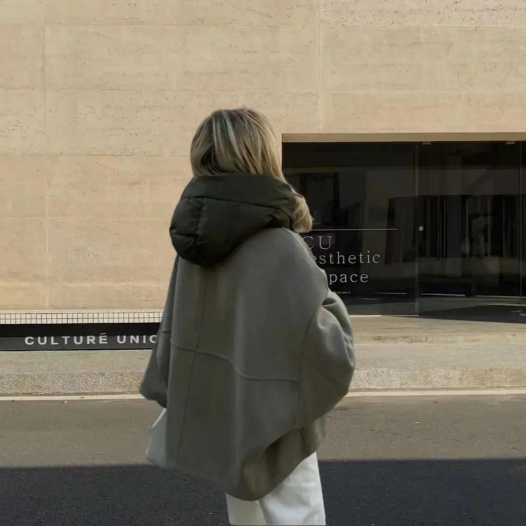 Casual Zipper Hooded Women Jacket Loose Warm Buttons Long Sleeved Coats Female Commuting Streetwear