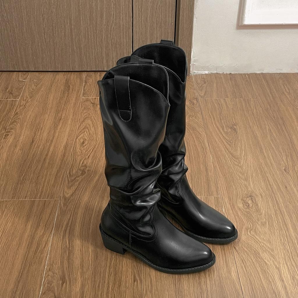 Khaki retro knee thick heel boots children boots 2025 new autumn thin Maillard knight boots