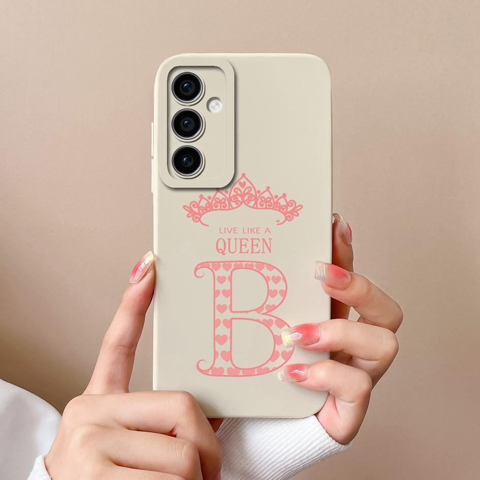 Case Phone Cover For Samsung Galaxy A55 S24 Ultra S24+ A15 M15 F15 Bumper Fashion A-Z Crown Letters Cases Matte Liquid Soft Silicone Capas For Samsung