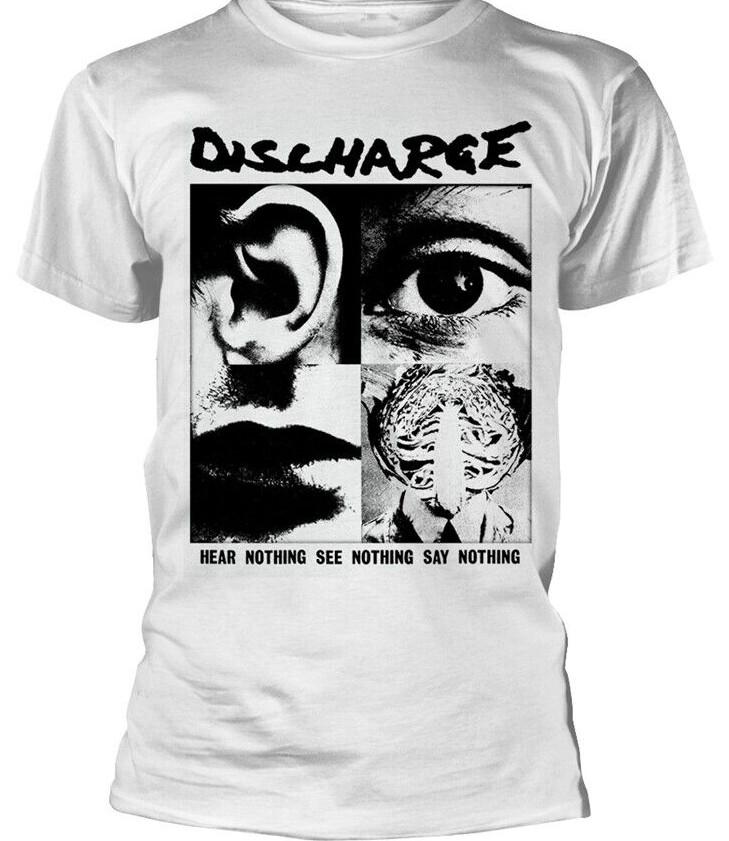 NEW Discharge band hear see say nothing white Tshirt Unisex All sizes XA101 Unisex T-Shirt L