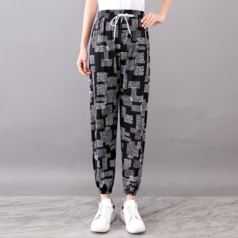 

Женские эластичные брюки-фонарики с широкими штанинами - Повседневная пляжная и домашняя одежда, Большой размер, Длина до щиколотки Weight 90-180 jins