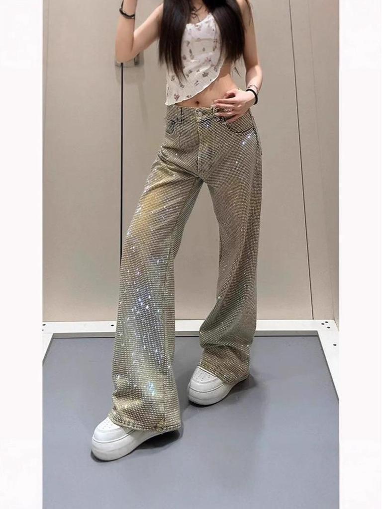 Women's Spring & Autumn Spicy Diamond Star Jeans - Unique Straight-Leg Design