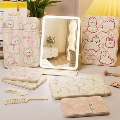 Składane lusterko kosmetyczne LED HD z kreskówkowym motywem i podświetleniem