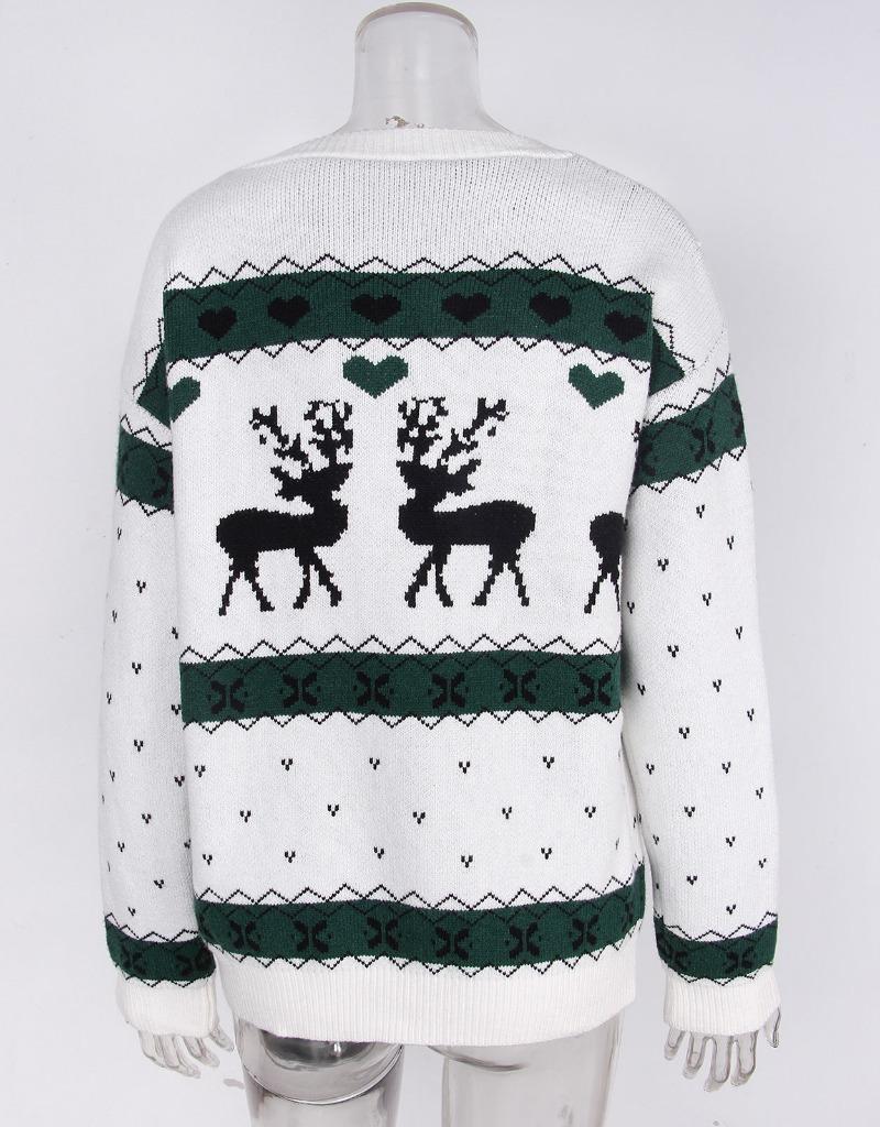 Autumn and winter knitted sweater christmas elk jacquard pullover crew neck top sweater women