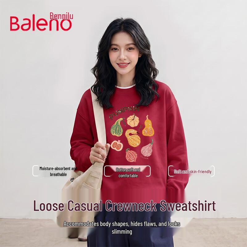 Baleno Women's Cotton Blend Pumpkin Print Sweatshirt