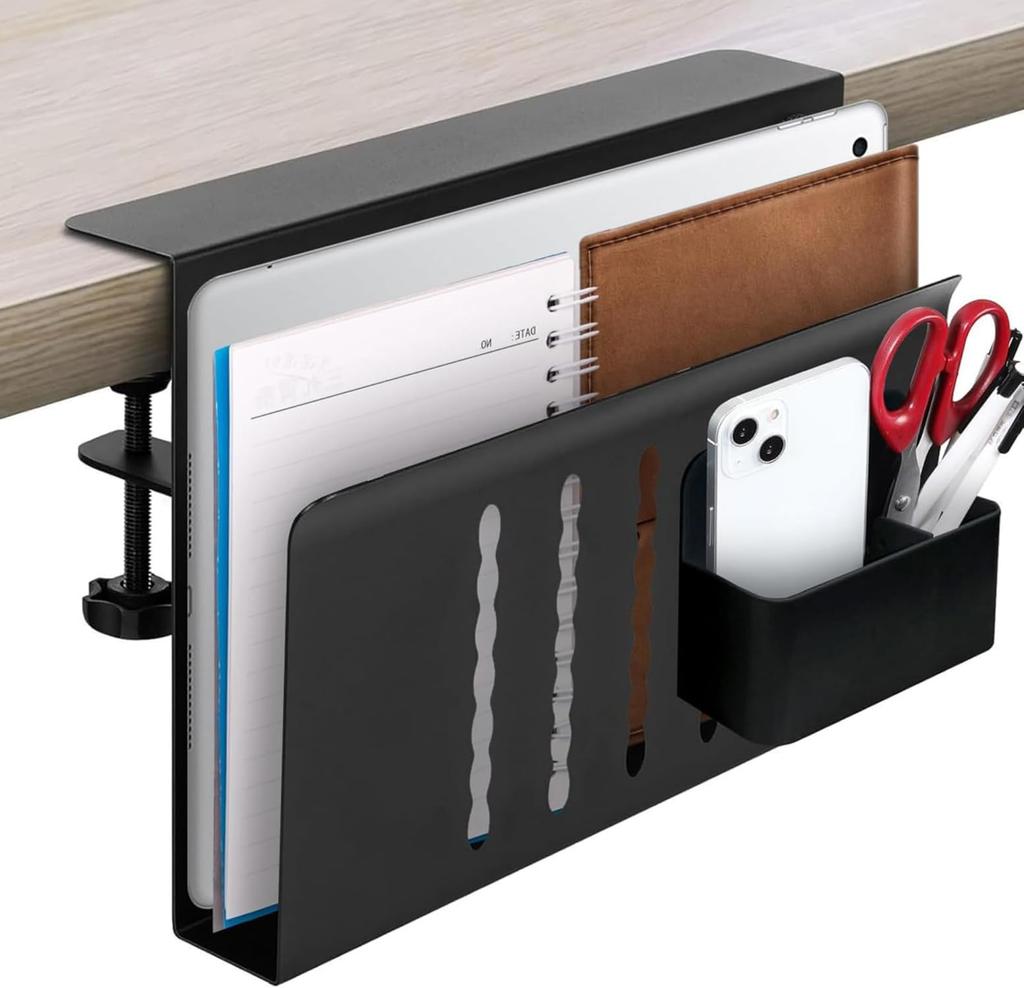 Samcos Storage Storage Small No Drilling Easy Fits 5kg Weight Steel Includes Cushion Black Set Under-Table Rack, 360-Degree Rotating, Clamp-Type,