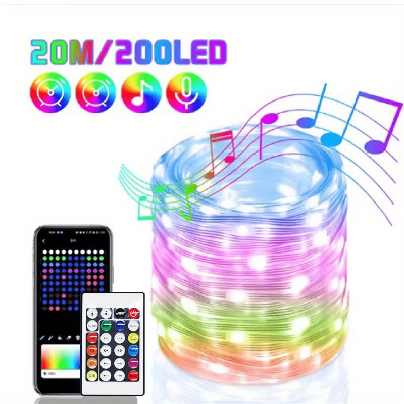 WS2812B LED String Light Smart Bluetooth Remote Control RGBIC Fairy Lamp USB Waterproof For Christmas Tree Lights Home Decor