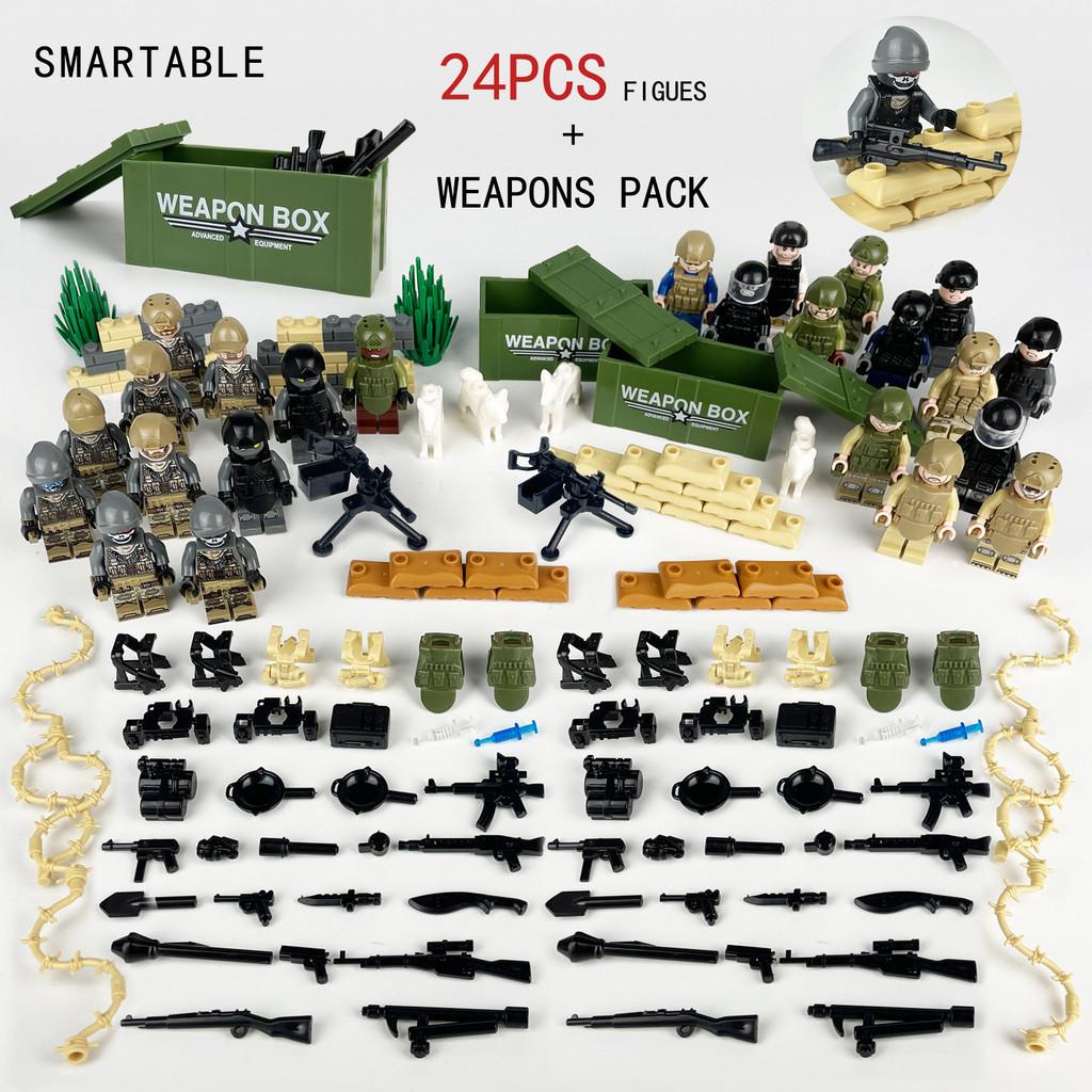 Moc Military Soldiers Building Blocks Figurines Set Plastic Toy With Weapon Accessories And Equipment Bag