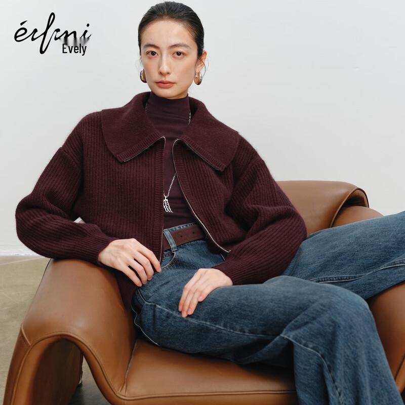 

Eifini Women s Zipper Square Neck Knit Cardigan L