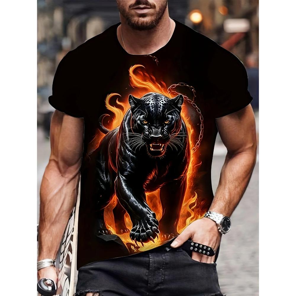 Tiger 3D-Druck T-Shirt Herren Kurzarm Mode Rundhals Bequem Große Größe Locker Lässiges T-Shirt