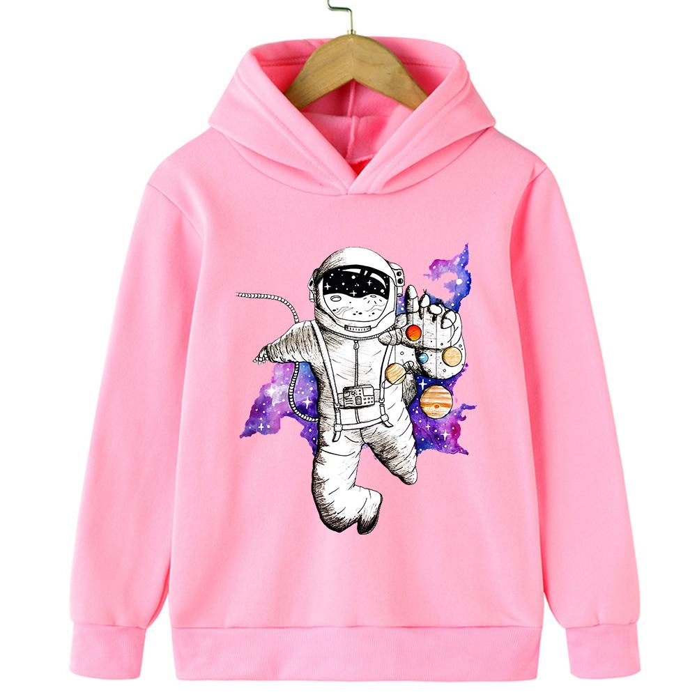 Creative astronaut pattern printed children's autumn college style fleece hooded sports hoodie