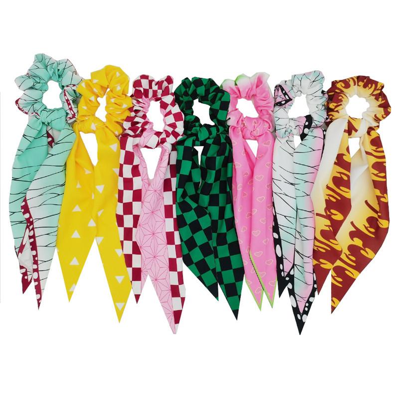 Kamado Nezuko Cosplay Large Intestine Hair Silk Scarf Ring New Head Rope French Style Girls Hair Band Gifts For Girls