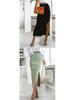 Elegant Ribbed Knit Slit Midi Skirt for Women - Summer Style