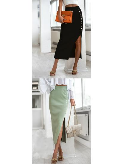 Elegant Ribbed Knit Slit Midi Skirt for Women - Summer Style