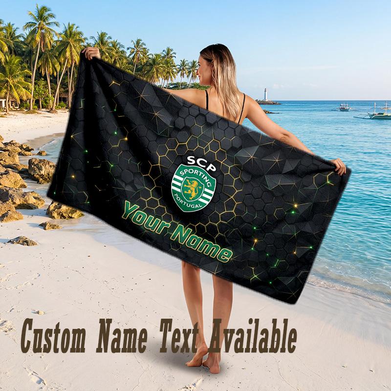 Sporting CP Design Beach Towel Custom Text Large Towel for Beach Vacation