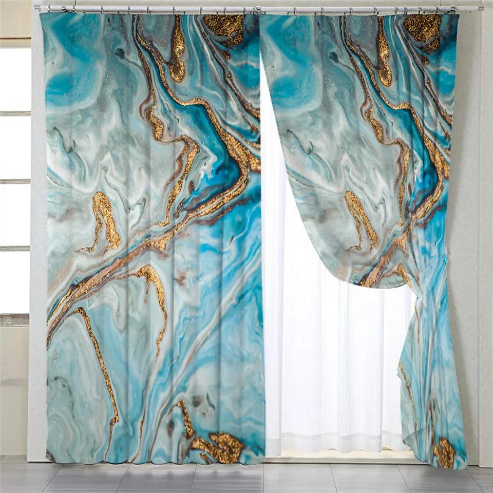 2 Panels Abstract Geometric Curtains Marble Texture Curtains for Bedroom Living Room Kitchen Window Floor-to-ceiling Windows
