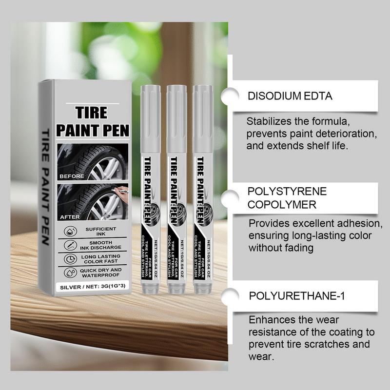 Car Tire Paint Pen Vehicle Silver Paint Repair Pen 3X Multifunctional Paint For Cars Paint Scratch Repair Automotive Tire Paint