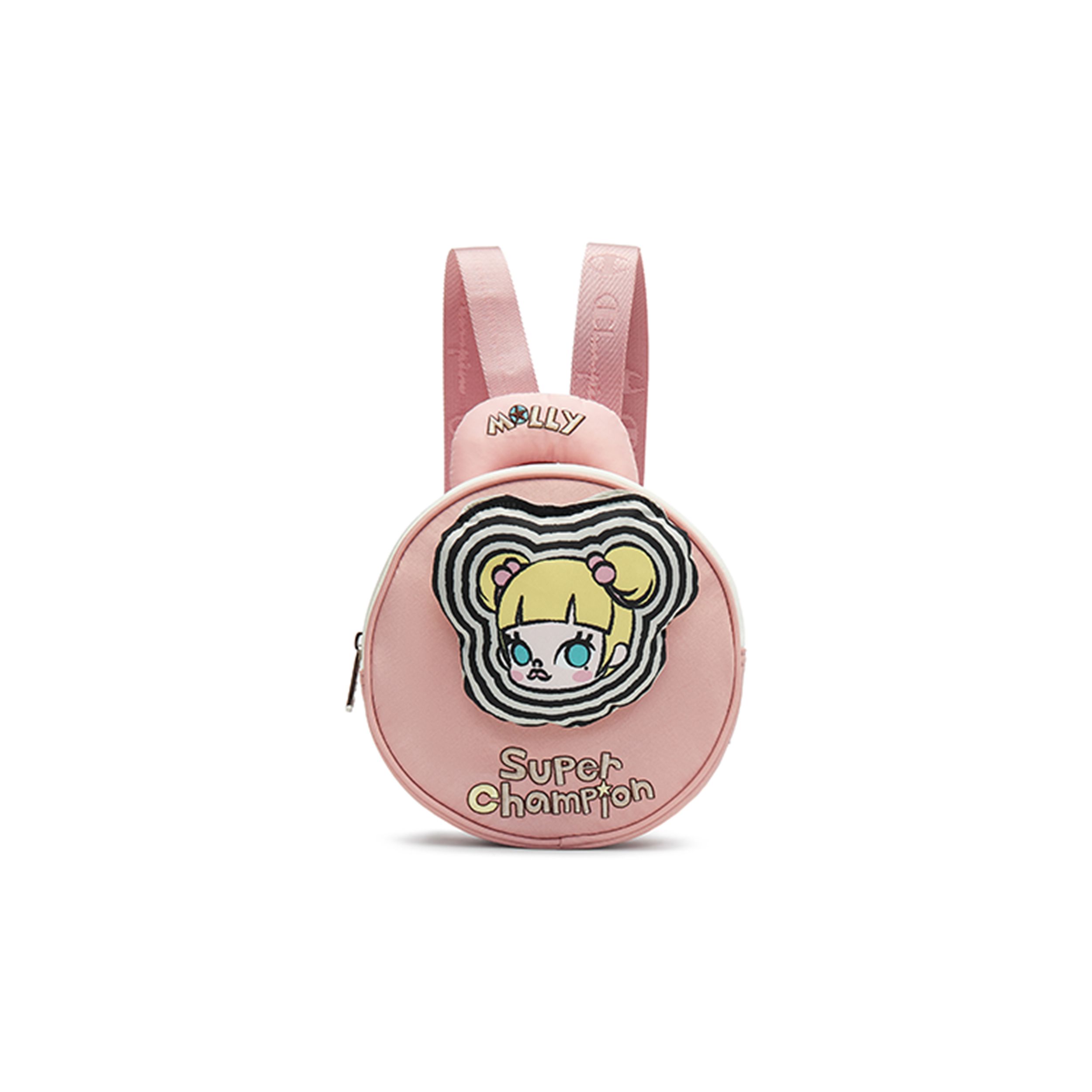 Champion X Pop Mart Molly Round Bag FW24 Retro Minimalist Color Block Casual Sports Versatile Fabric Backpack Unisex backpack U4DACPU71 Light Pink
