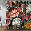 Black Boho Floral Shower Curtain, Unique Colorful Bohemian Mandala Beautiful Dark Flower Leaves Bathroom Curtain, Mid Century Sp