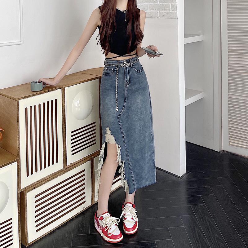 

Летняя женская ковбойская юбка до половины тела с пряной бахромой, длинная юбка в гонконгском стиле XL синий