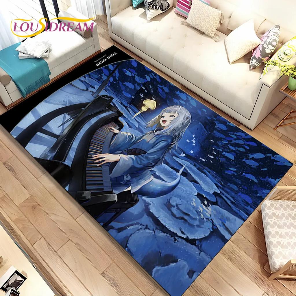 Gawr Gura Hololive Niedlicher Anime-Teppich, groß, Teppich für Wohnzimmer, Schlafzimmer, Sofa, Fußmatte, Dekoration, rutschfeste Bodenmatte für Kinder