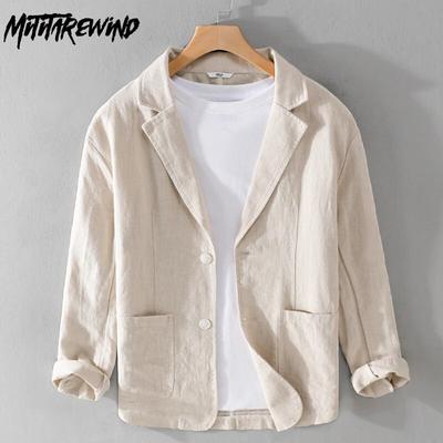 Spring and Summer Blazers for Men Daily Commute Breathable Casual Jackets Slim Cotton Linens Button Jacket Korean Style Men Clothing