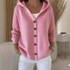 Cardigan con Cappuccio in Maglia Casual da Donna Autunno Inverno Colore Unico Bottoni Moda