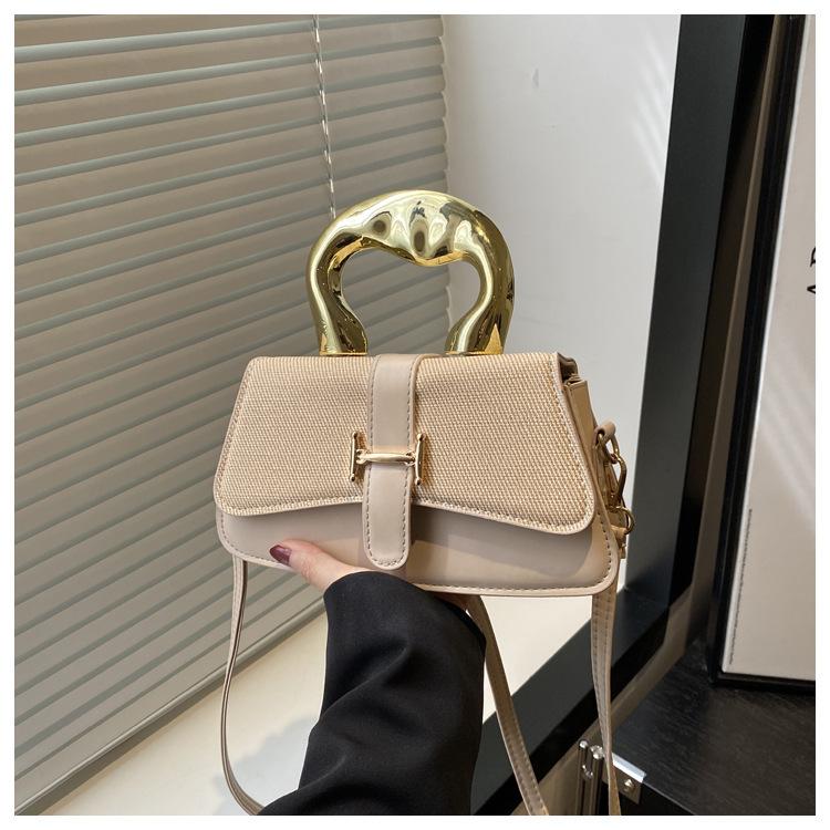 Fresh Splicing Belt Decoration 2025 New Women's Texture Large Capacity Metal Portable Crossbody Shoulder Armpit Bag