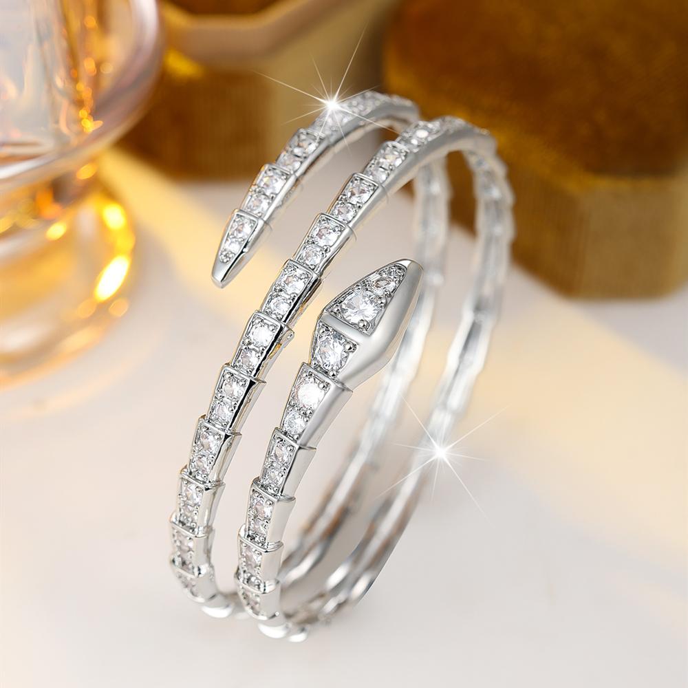 

Trendy Golden Snake Zirconia Bracelet For Women Classic Animals Bangles Jewelry Accessories Summer As Gifts срібний