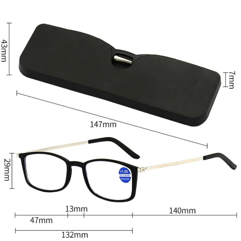 New Retro Square Paste Mobile Phone Portable Ultra Light Reading Glasses for Men and Women with Eyeglasses Case +1.0 To +4.0