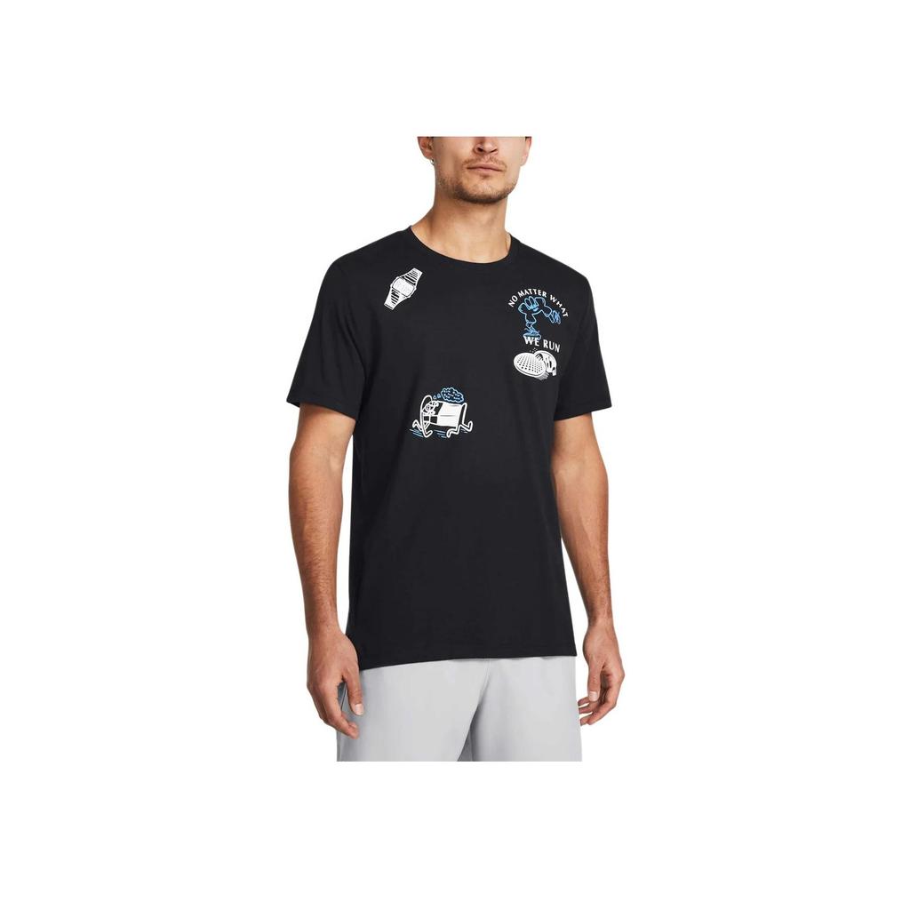 Under Armour Cartoon Letter Print Casual Crew Neck Short Sleeve T-Shirt Men Tops Black 1383414-001