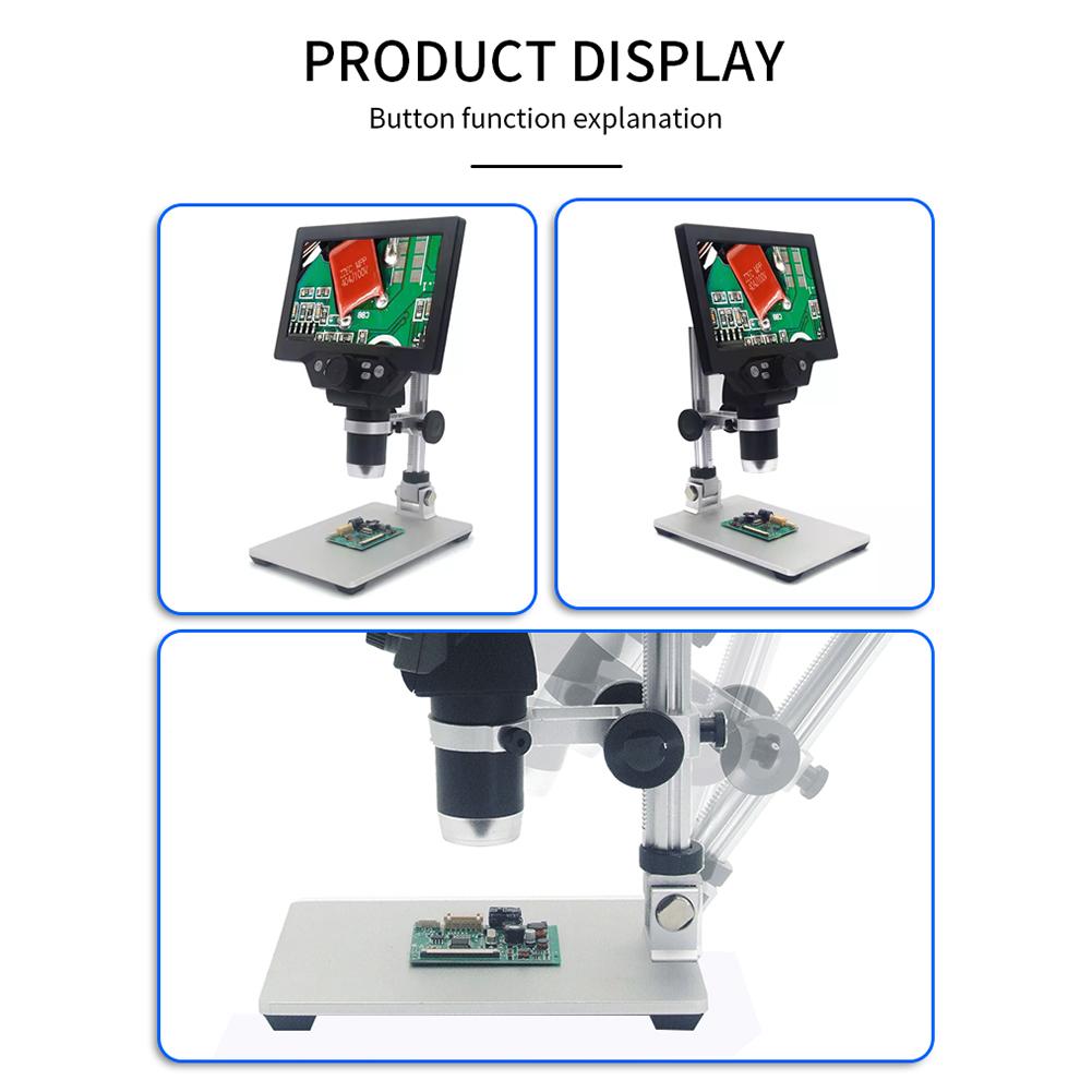 1200X Digital USB Microscope with 8 LED Light 7inch LCD Video Soldering Microscope Portable Microscopes for Soldering PCB Repair