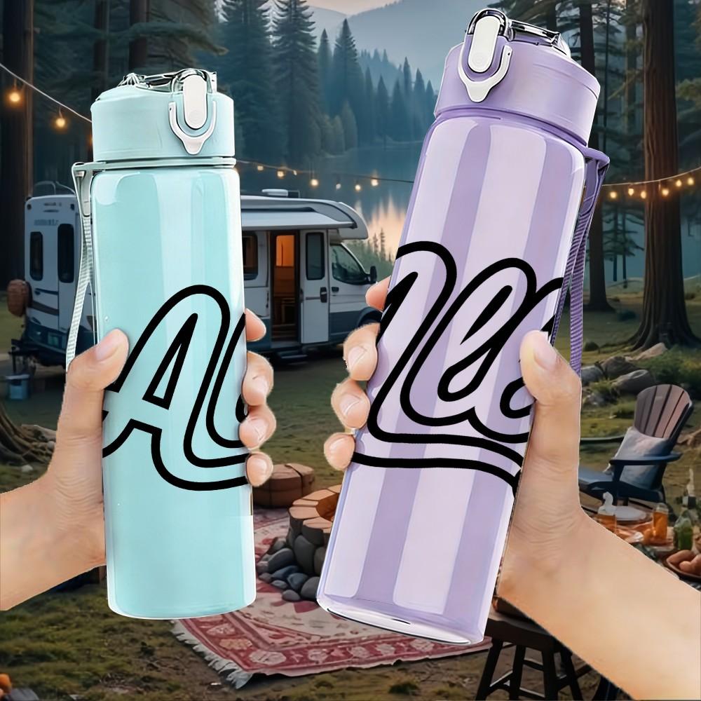 1PC Ally Rainbow Letter Art 750ml Color Plastic Sports Water Bottle Leakproof Flip Straw Lid Suitable for Sports Office Home Use