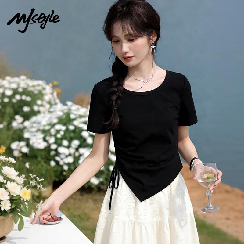 MJ STYLE Women s Pure Cotton Drawstring Short Sleeve T-shirt S