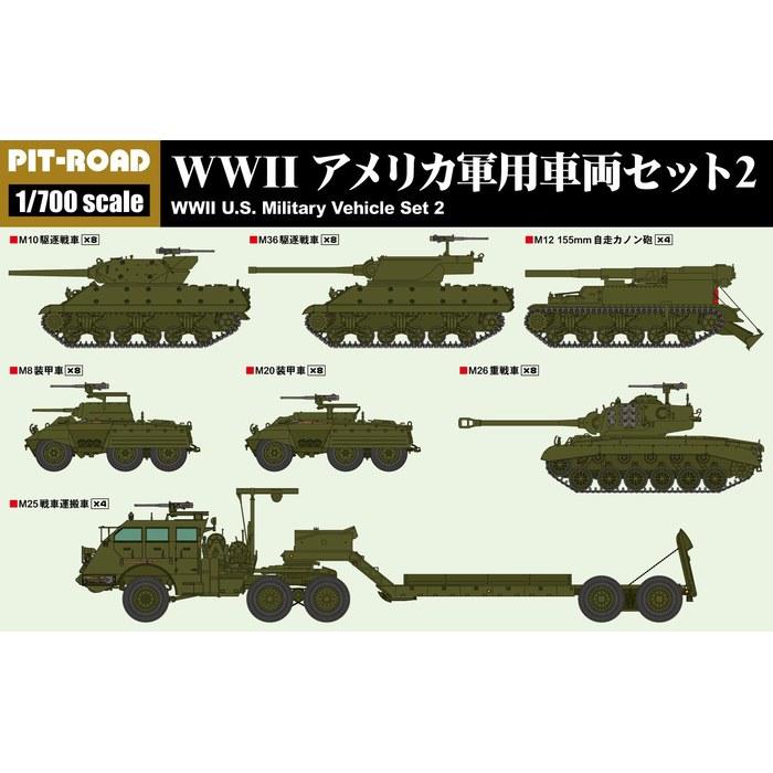 Pit Road 1/700 MI Series WWII US Military Vehicle Set 2 Plastic Model MI12 (Military Vehicle) Pre-colored 1/700 Scale