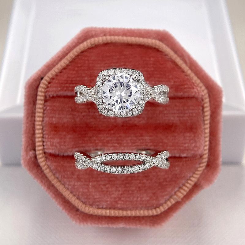 Diamond-Set Zircon Ring, Cross Ring, Light Luxury Set Ring.
