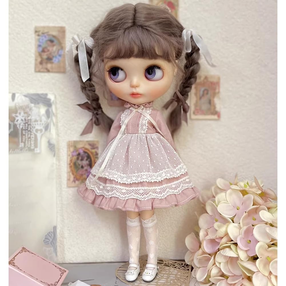 Rakulifey Blythe poppenkleding, outfit, jurk, jurk uit één stuk, Neo Blythe outfit, Obitsu 24 compatibel, 3 kleuren (roze)
