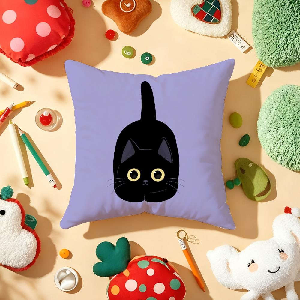 Little Black Cat Cushion Cover Soft Short Plush DoubleSided Printing Home Decor Machine Washable Pillow Case Gift