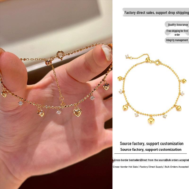 Elegant French Retro Heart Tassel Diamond Pendant Bracelet - High-End Fashion for Women.