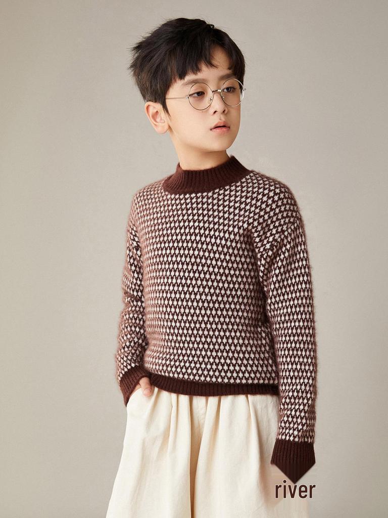 Kinder Pullover aus reiner Wolle mit Rundhalsausschnitt - Dick gestricktes warmes Oberteil für Jungen und Mädchen, Herbst/Winter Stil