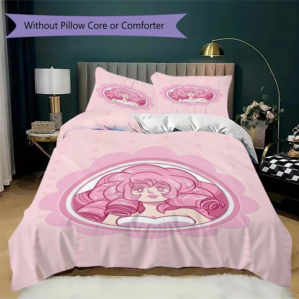 Rose Quartz Pattern Bedding uilt Set uilt Cover Pillowcase Home Decoration Birthday Gift (1 * duvet cover + 2 * pillowcase without core)