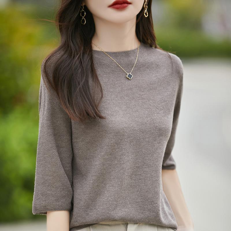 Women's Wool Sweater Qinghe Cashmere 50% Silk 50% Wool Autumn and Winter Wool Pullover Soft and Warm