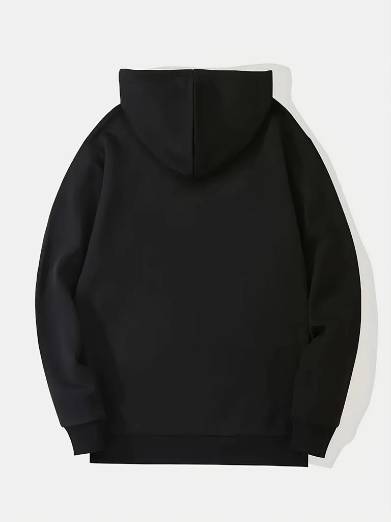 Men's Hoodie - Black Graphic Pullover with Kangaroo Pocket | Fall/Winter Streetwear Essential